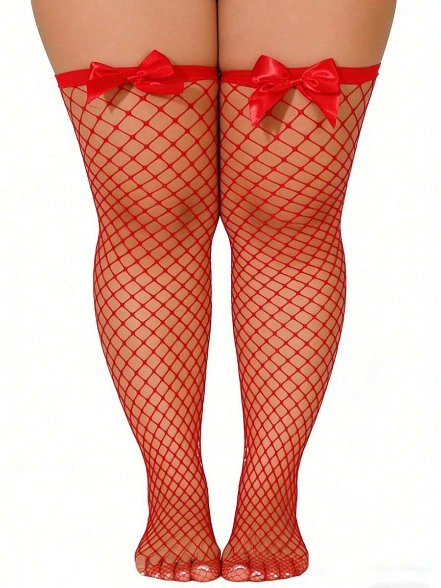 Bow Decor Fishnet Thigh High S - Knee High Sock Women ulasan dan harga